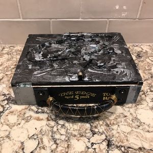 Handmade cigar box purse , black, and silver